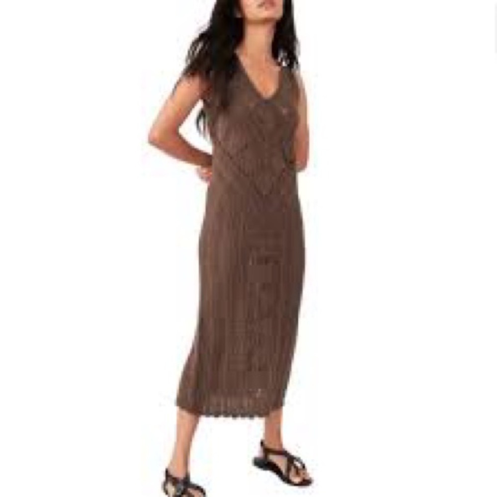 Fp Beach Crochet Dress Womens S Brown Knit Swim Coverup Beach Boho Beachy(A4